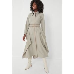 Tuckernuck Large Stone Belted Anita Maxi Dress Faux Leather Trim Beige
